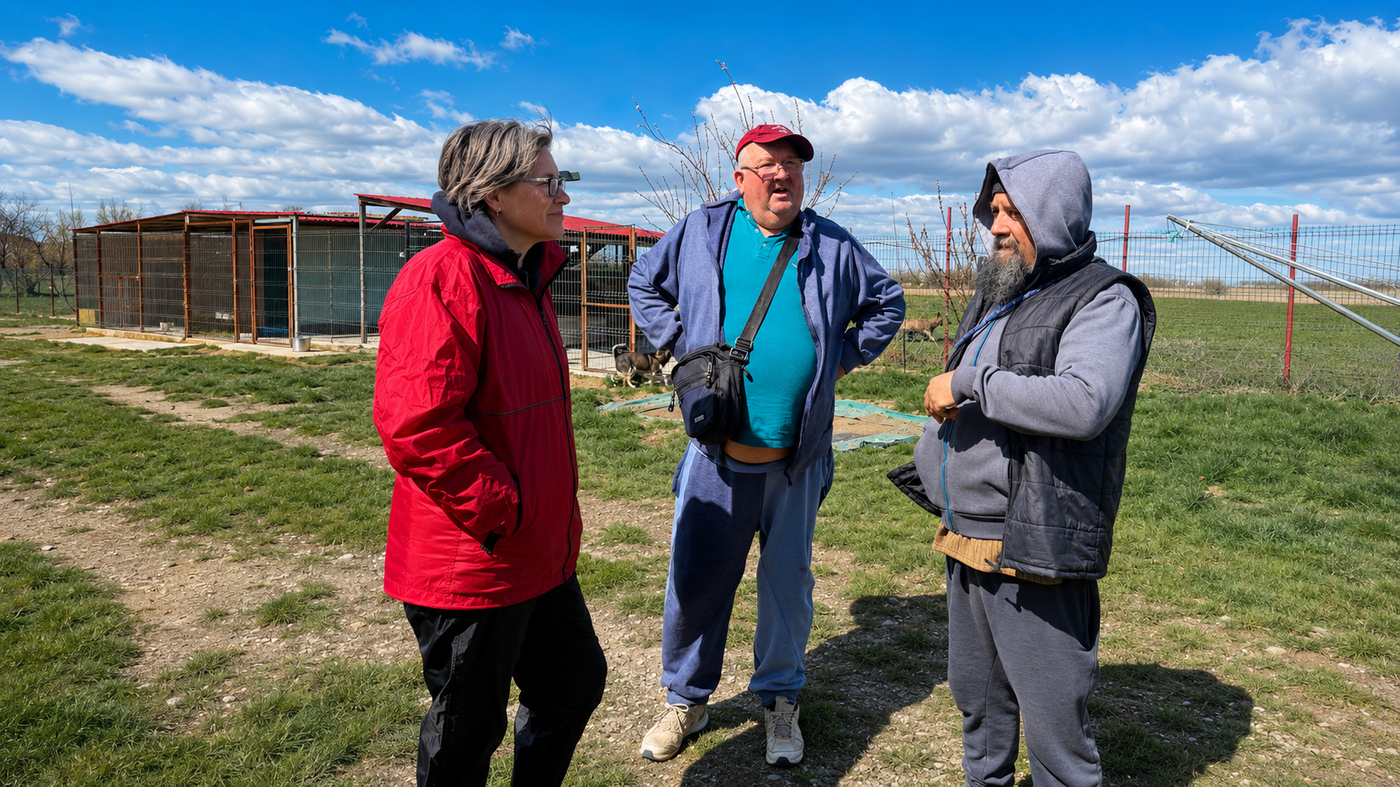 Penny's Ark volunteers and staff talking together at the sanctuary.